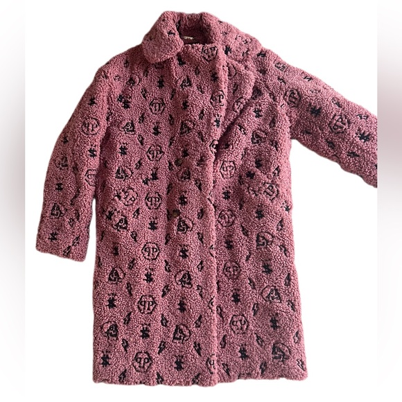 Philipp Plein Jackets & Blazers - PHILIPP PLEIN embroidered monogram faux shearling in PINK/BLACK